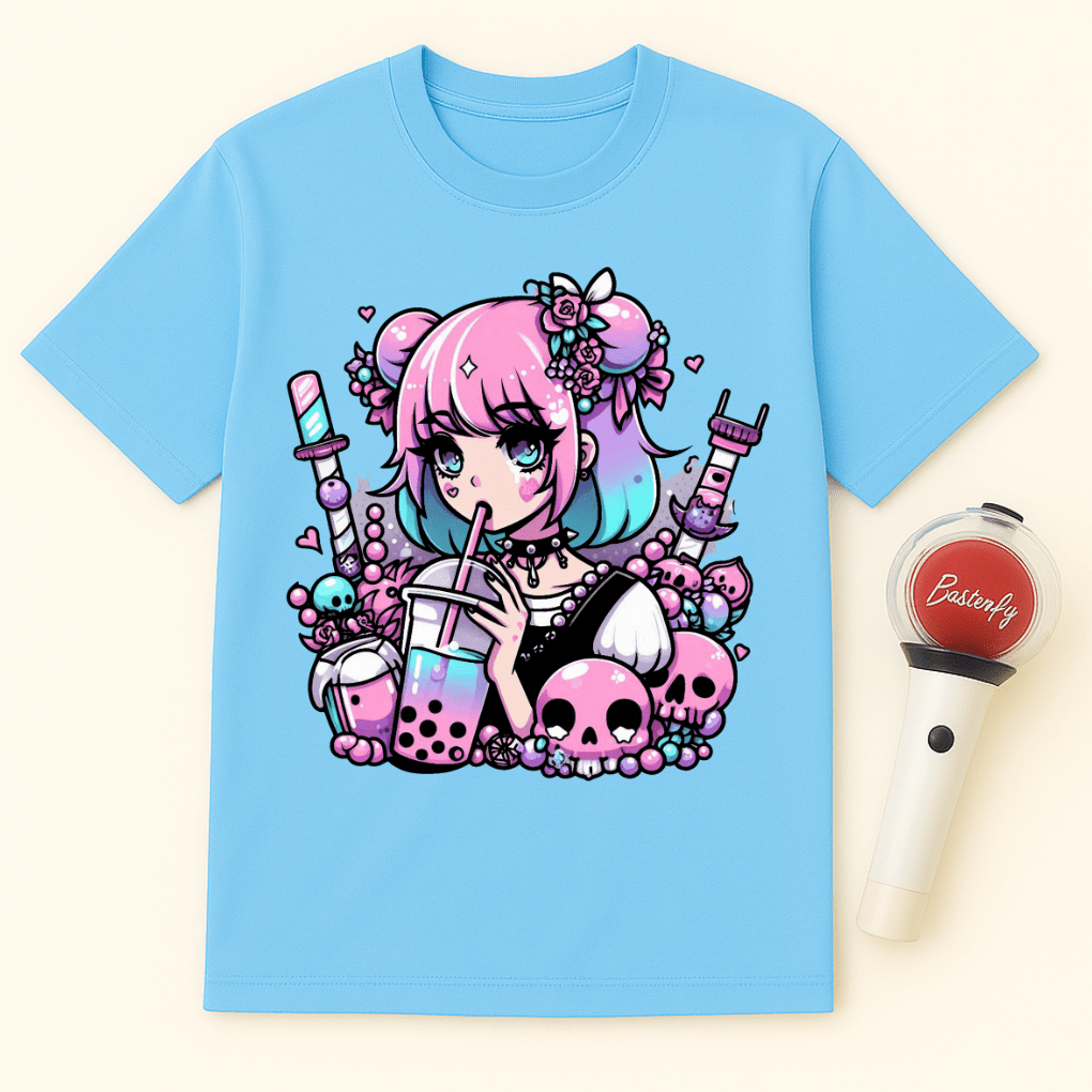 PASTEL GOTH GIRL DRINKING BOBA UNISEX T-SHIRT
