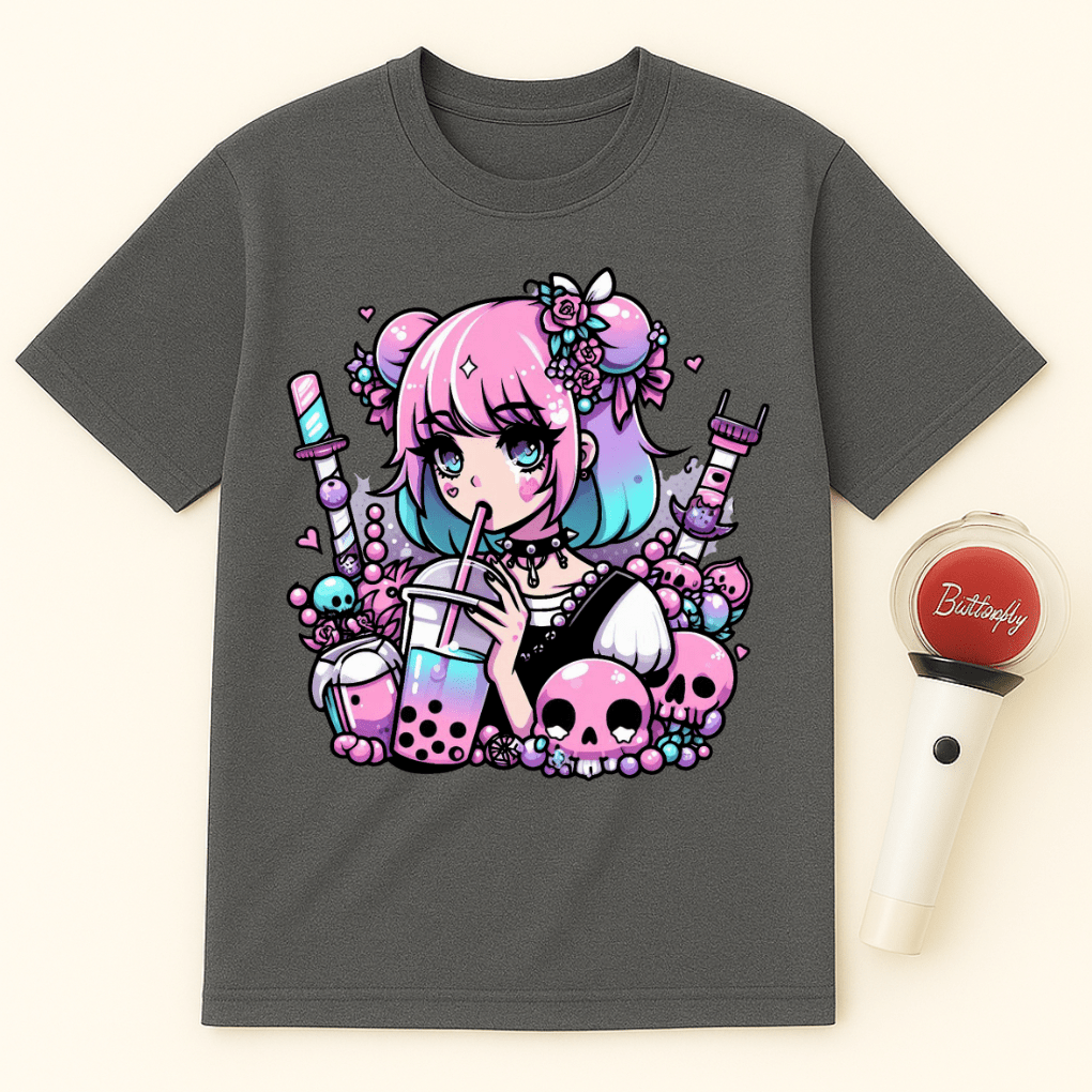 PASTEL GOTH GIRL DRINKING BOBA UNISEX T-SHIRT