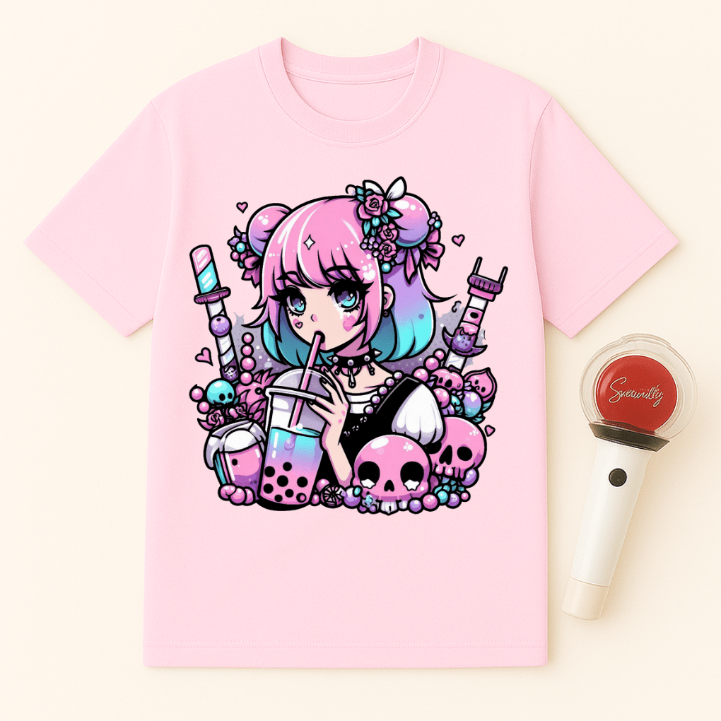 PASTEL GOTH GIRL DRINKING BOBA UNISEX T-SHIRT