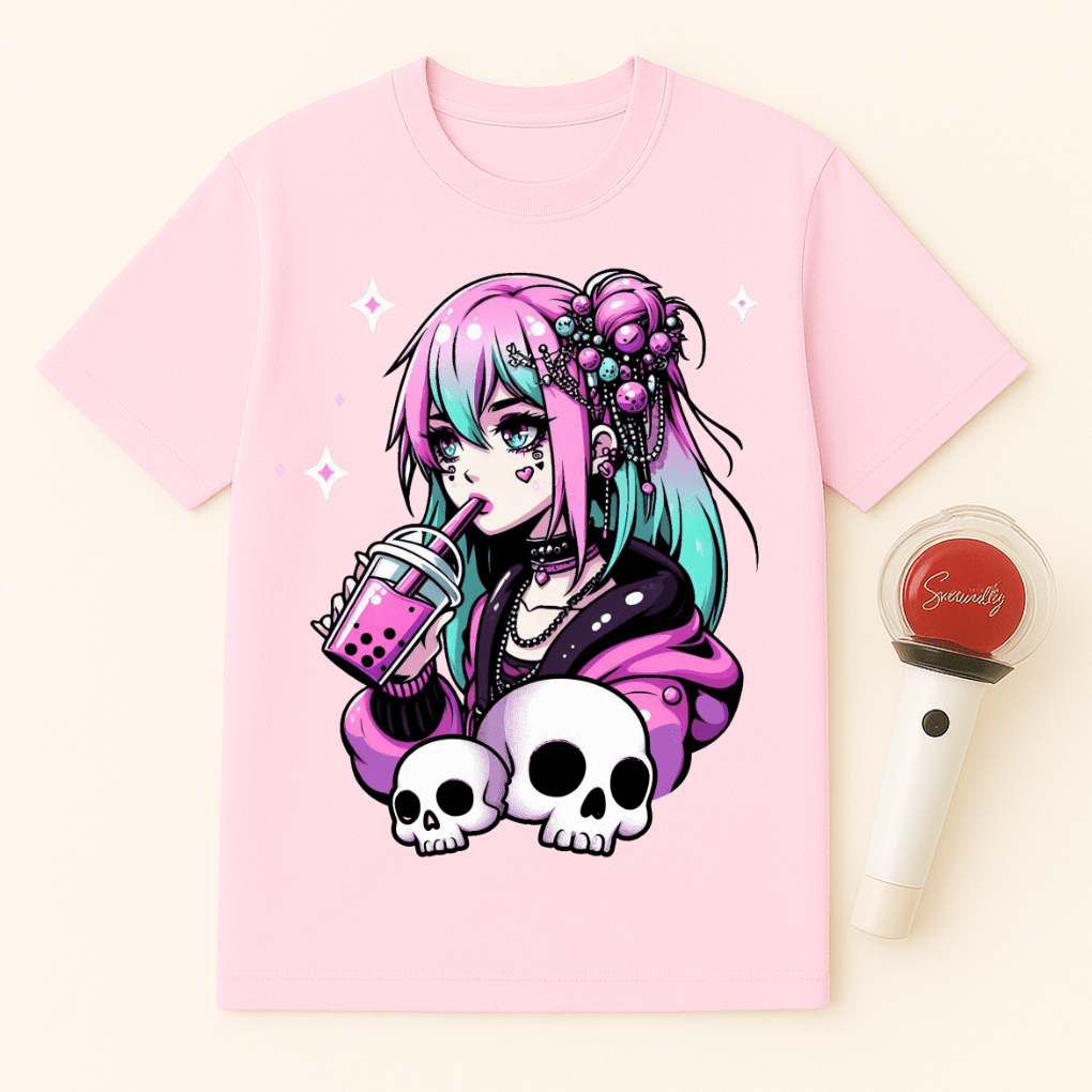PASTEL GOTH GIRL WITH BOBA TEA UNISEX T-SHIRT