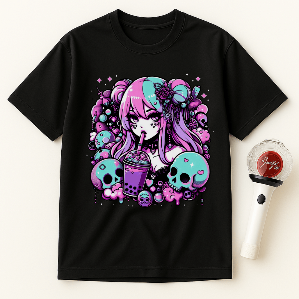 GOTH GIRL BOBA SKULLS UNISEX T-SHIRT