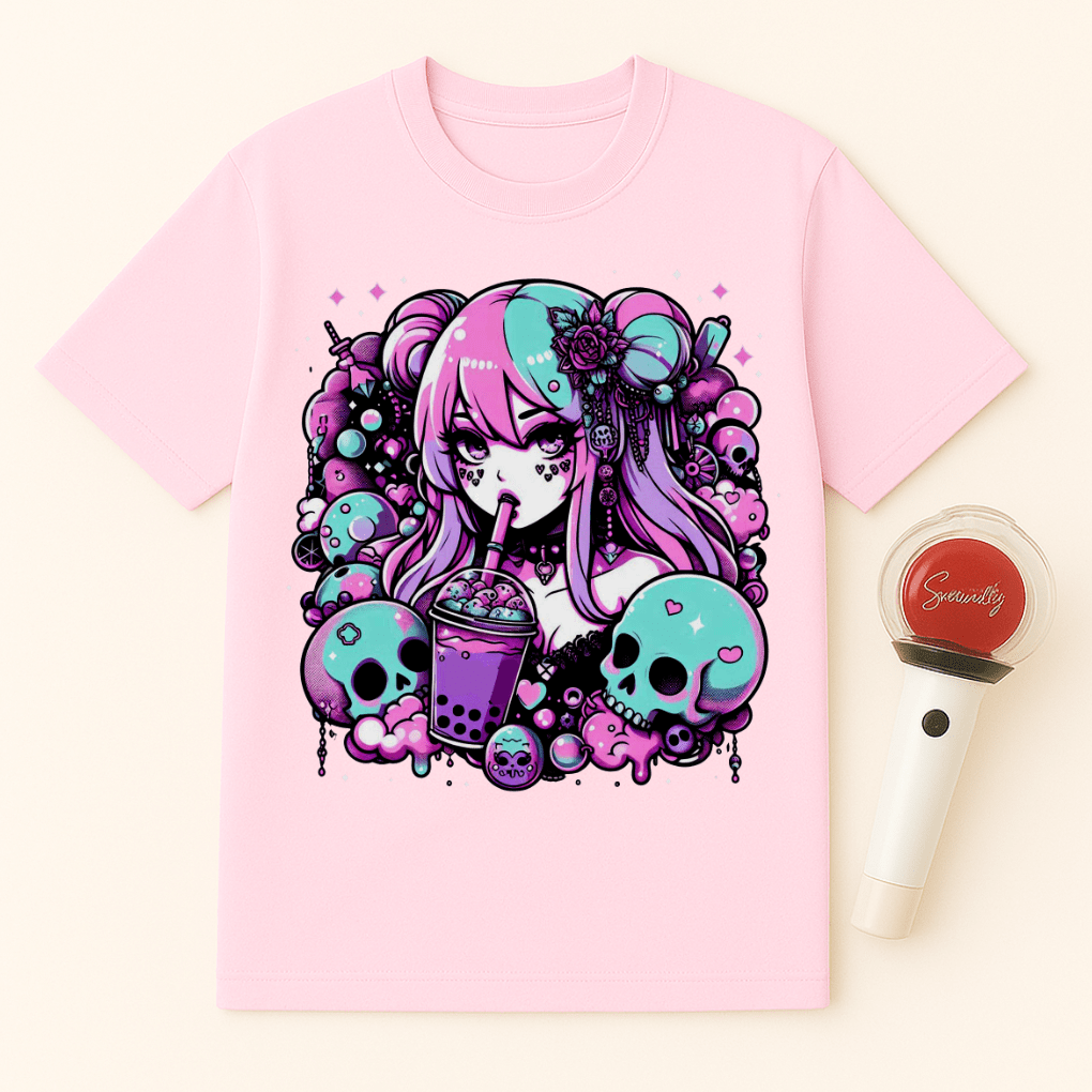 GOTH GIRL BOBA SKULLS UNISEX T-SHIRT