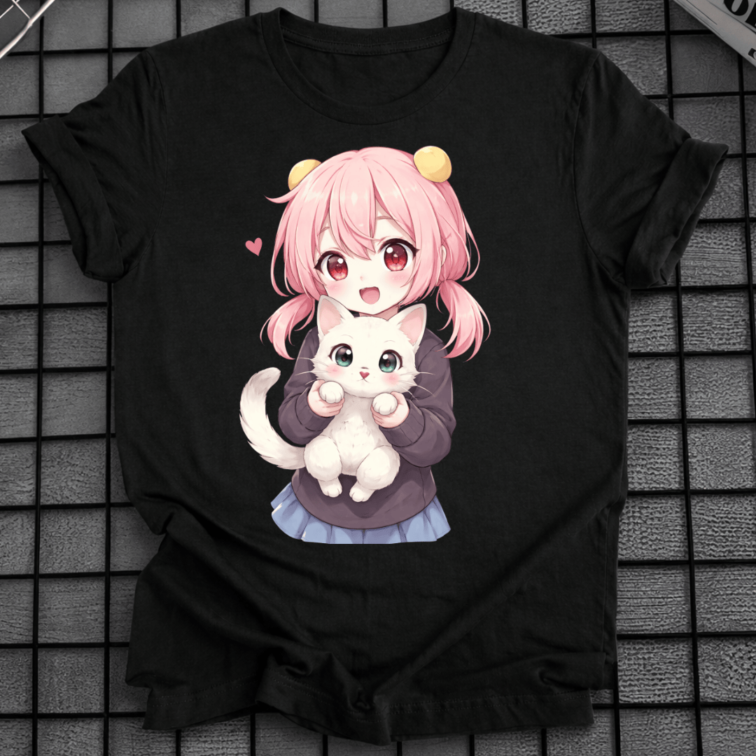 CHIBI ANIME-MÄDCHEN MIT KATZEN-T-SHIRT