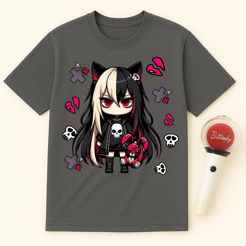 DARK GOTH GIRL RED BUNNY UNISEX T-SHIRT