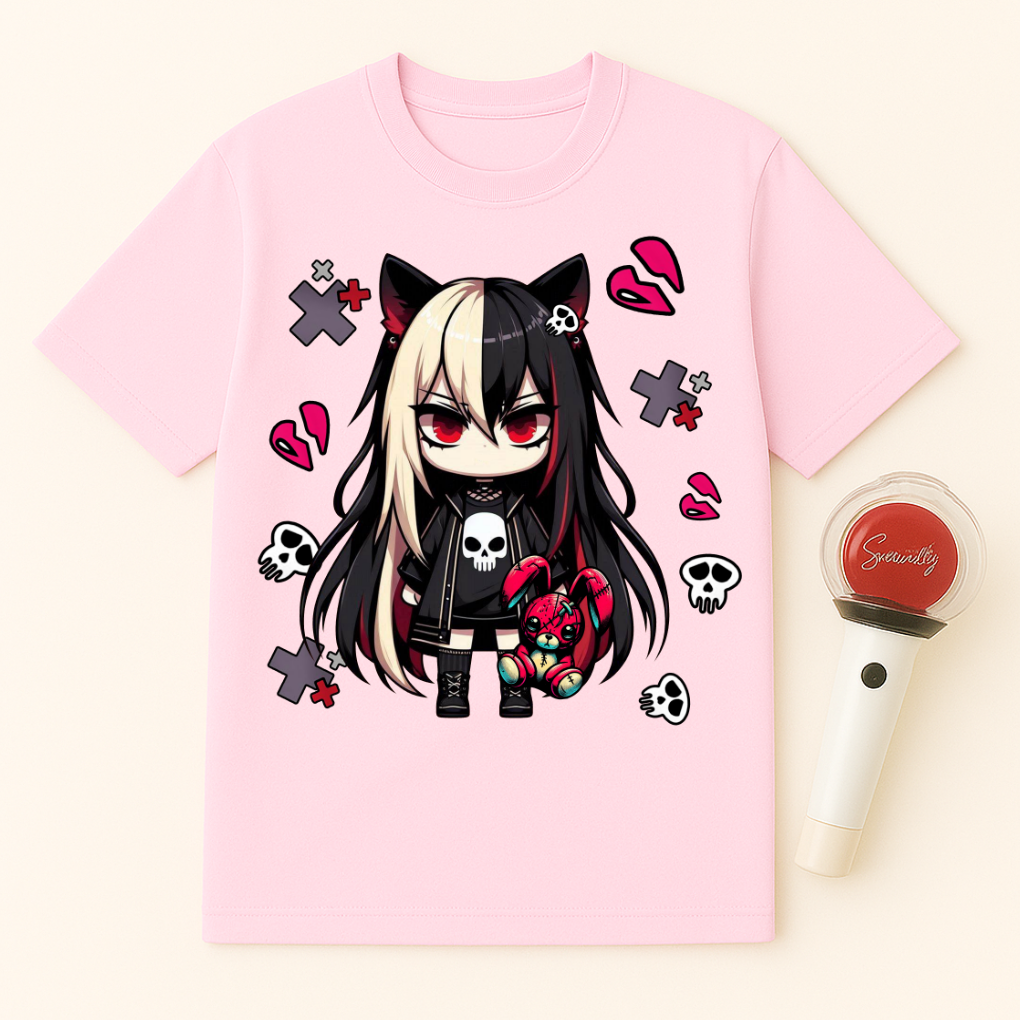 DARK GOTH GIRL RED BUNNY UNISEX T-SHIRT