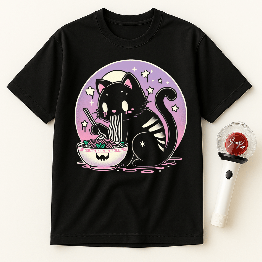 GOTHIC BLACK CAT NOODLES UNISEX T-SHIRT
