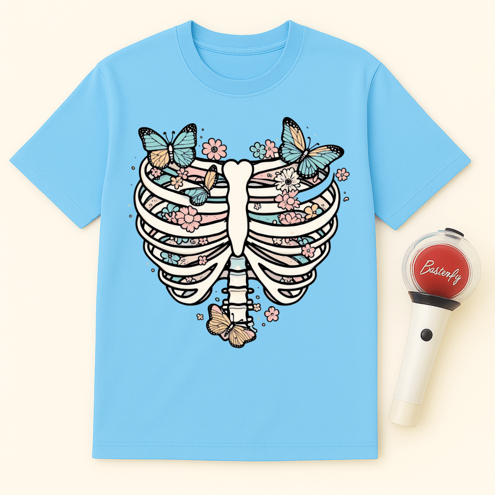 BUTTERFLIES PASTEL RIB CAGE FLORAL UNISEX T-SHIRT