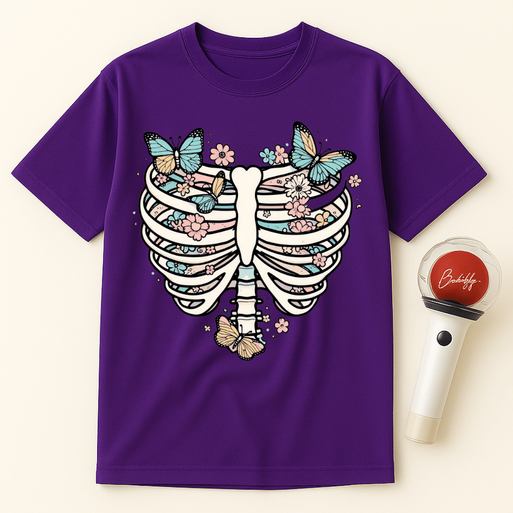 BUTTERFLIES PASTEL RIB CAGE FLORAL UNISEX T-SHIRT