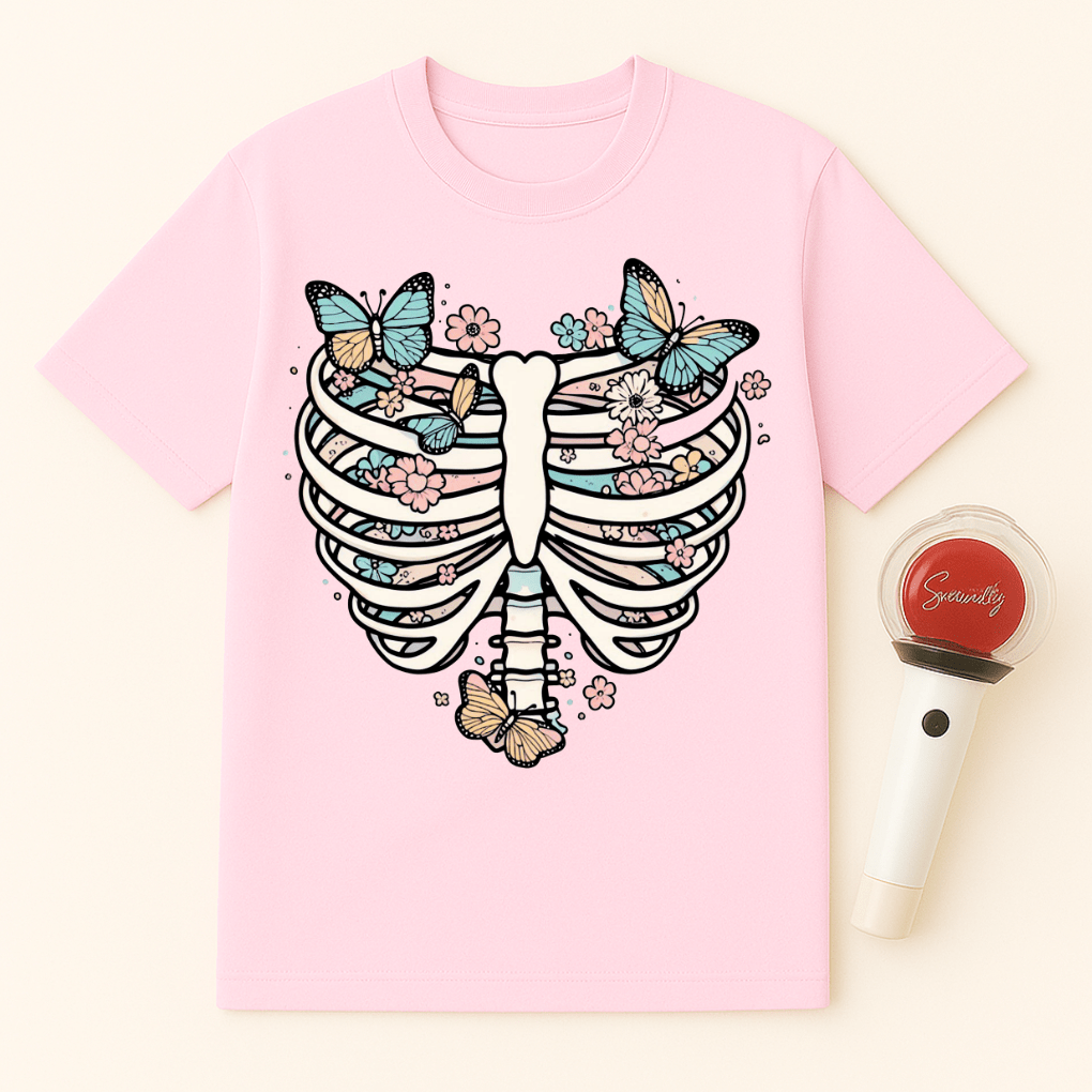 BUTTERFLIES PASTEL RIB CAGE FLORAL UNISEX T-SHIRT