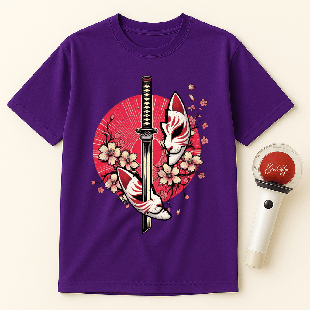 KATANA KITSUNE MASK CHERRY BLOSSOMS UNISEX T-SHIRT