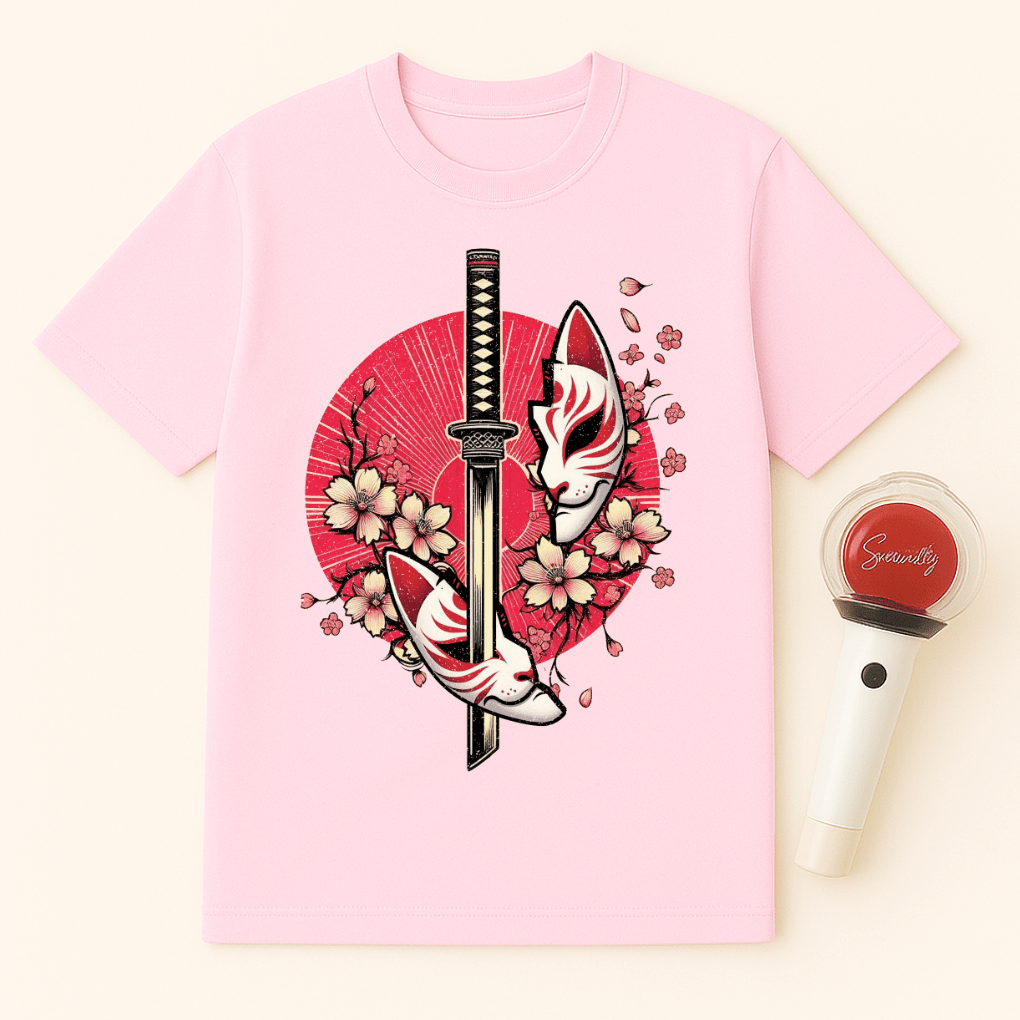 KATANA KITSUNE MASK CHERRY BLOSSOMS UNISEX T-SHIRT