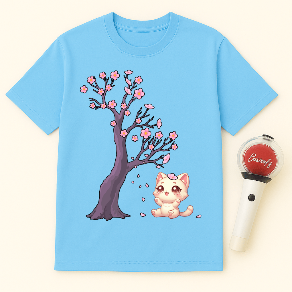 CAT UNDER CHERRY BLOSSOM TREE UNISEX T-SHIRT