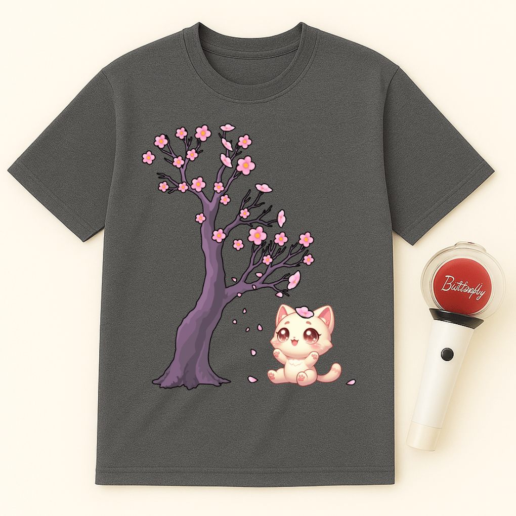 CAT UNDER CHERRY BLOSSOM TREE UNISEX T-SHIRT