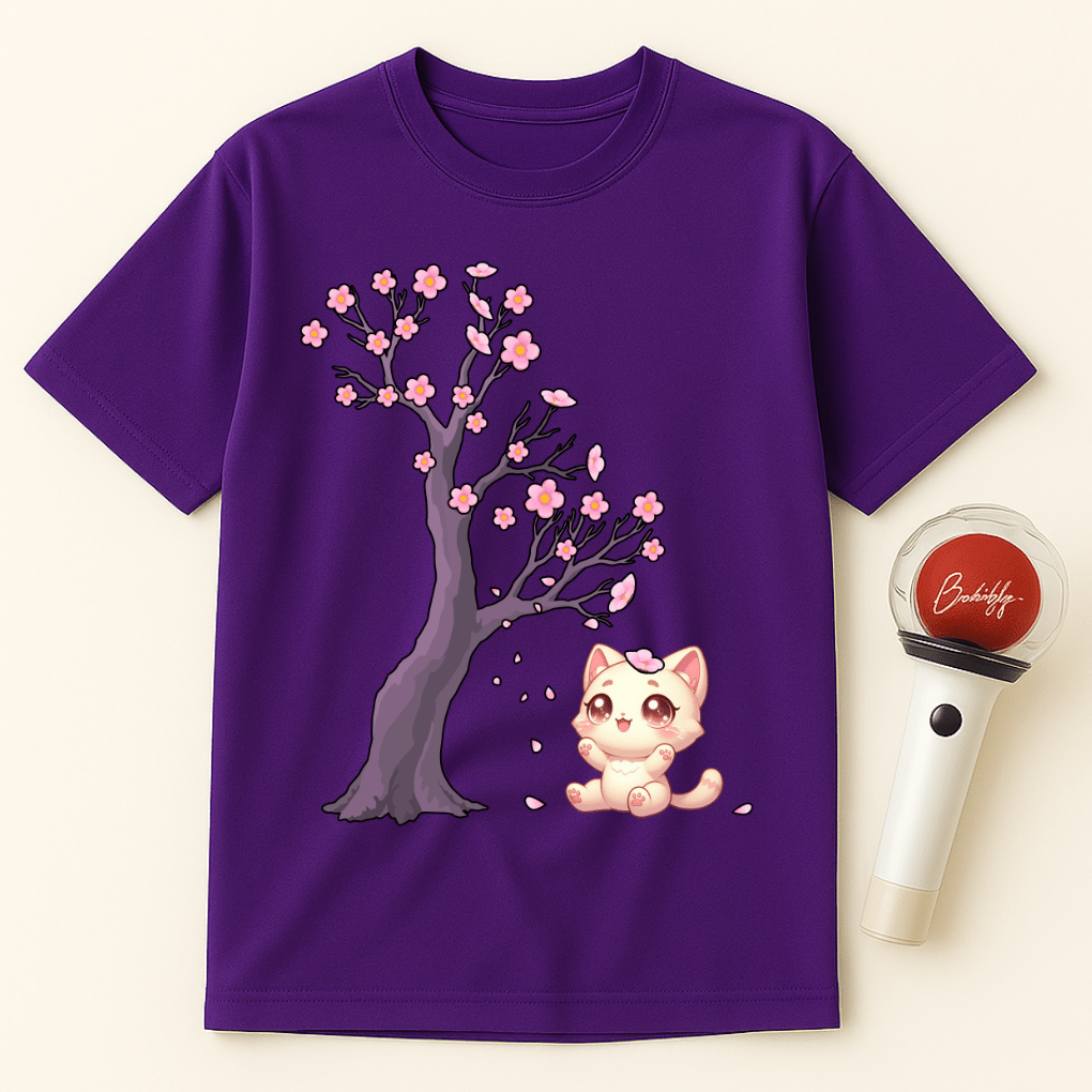 CAT UNDER CHERRY BLOSSOM TREE UNISEX T-SHIRT
