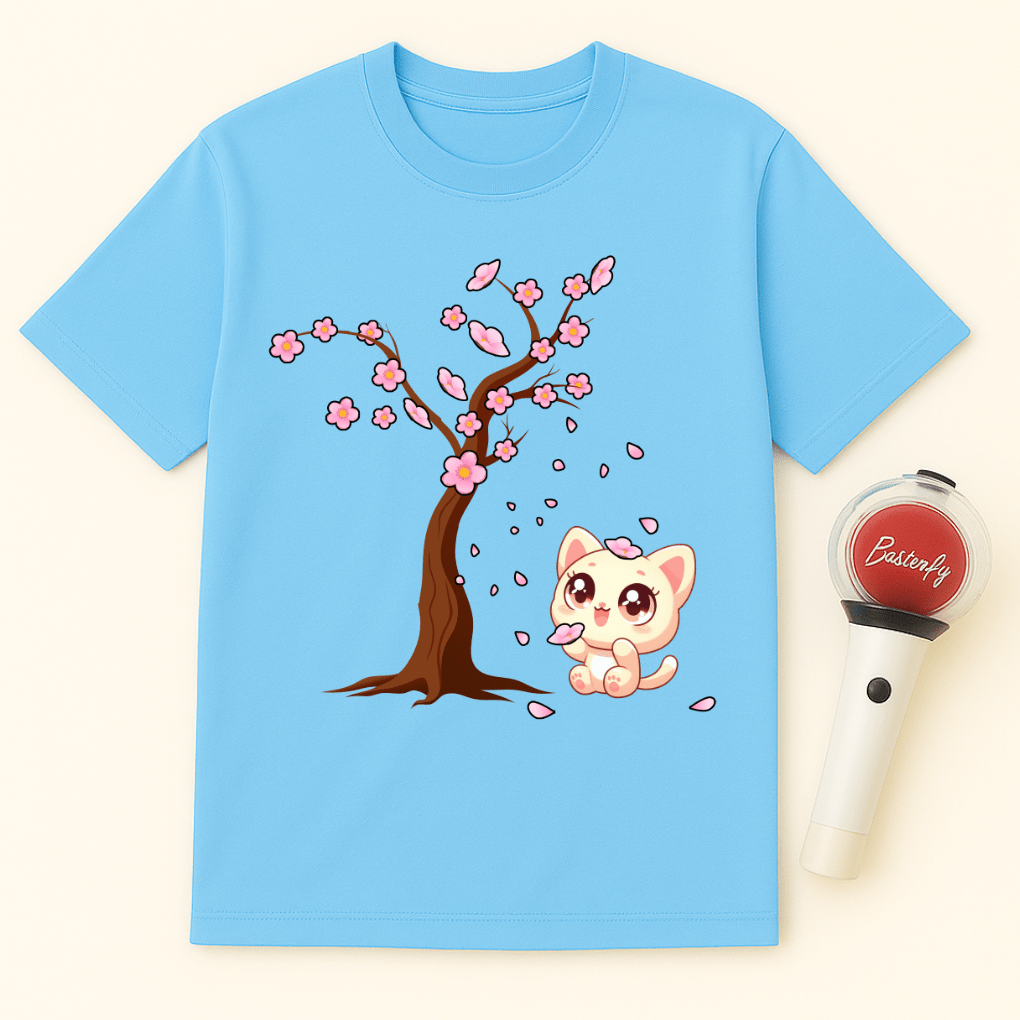 CAT WITH SAKURA TREE BLOSSOMS UNISEX T-SHIRT