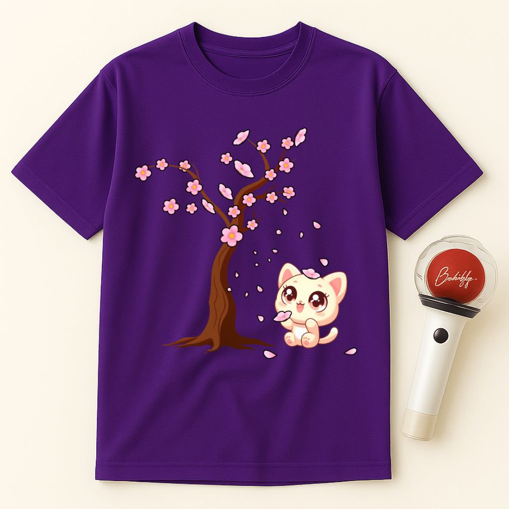 CAT WITH SAKURA TREE BLOSSOMS UNISEX T-SHIRT