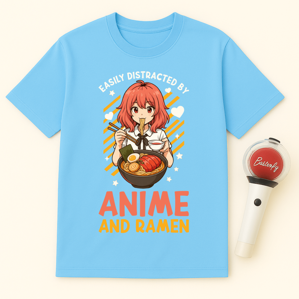 DISTRACTED BY ANIME AND RAMEN T-SHIRT