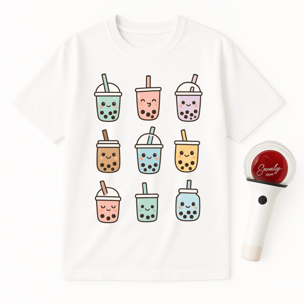 CUTE BOBA TEA GRID UNISEX T-SHIRT