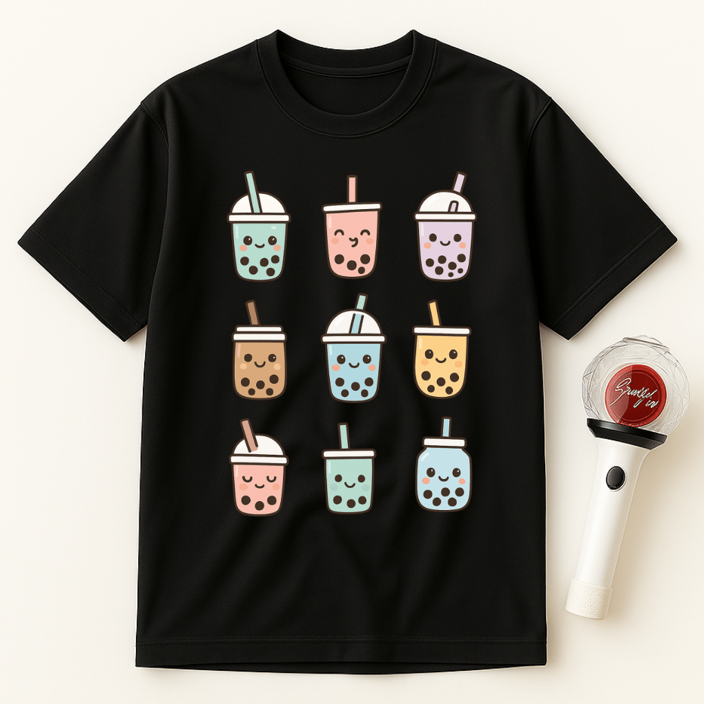 CUTE BOBA TEA GRID UNISEX T-SHIRT