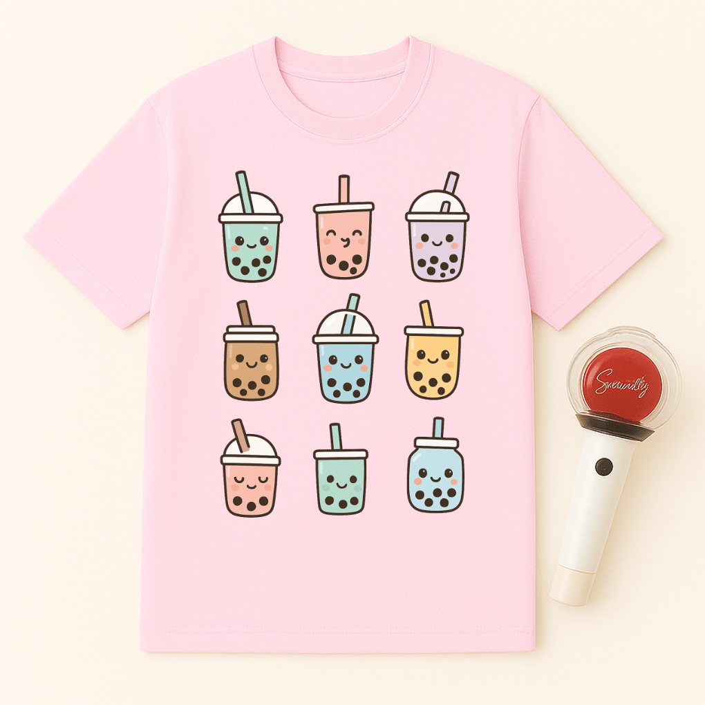 CUTE BOBA TEA GRID UNISEX T-SHIRT