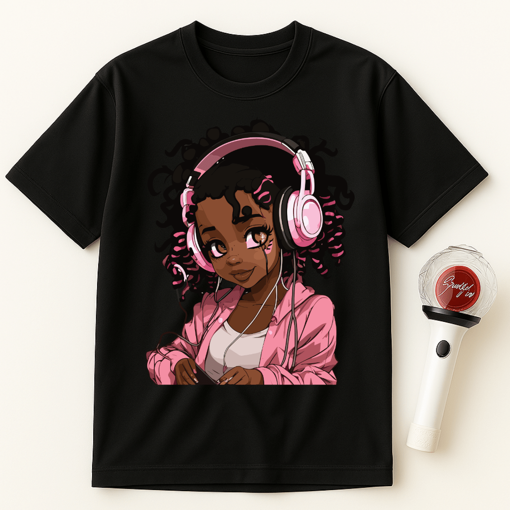 PINK HEADPHONES ANIME GIRL UNISEX T-SHIRT