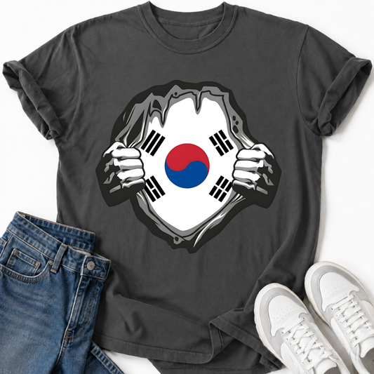 KOREA FLAG RIPPED CHEST T-SHIRT