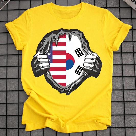 USA & SOUTH KOREA FLAG RIPPED CHEST T-SHIRT