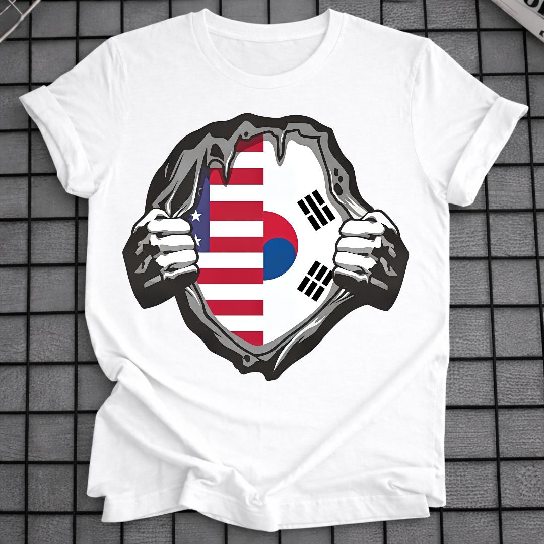 USA & SOUTH KOREA FLAG RIPPED CHEST T-SHIRT