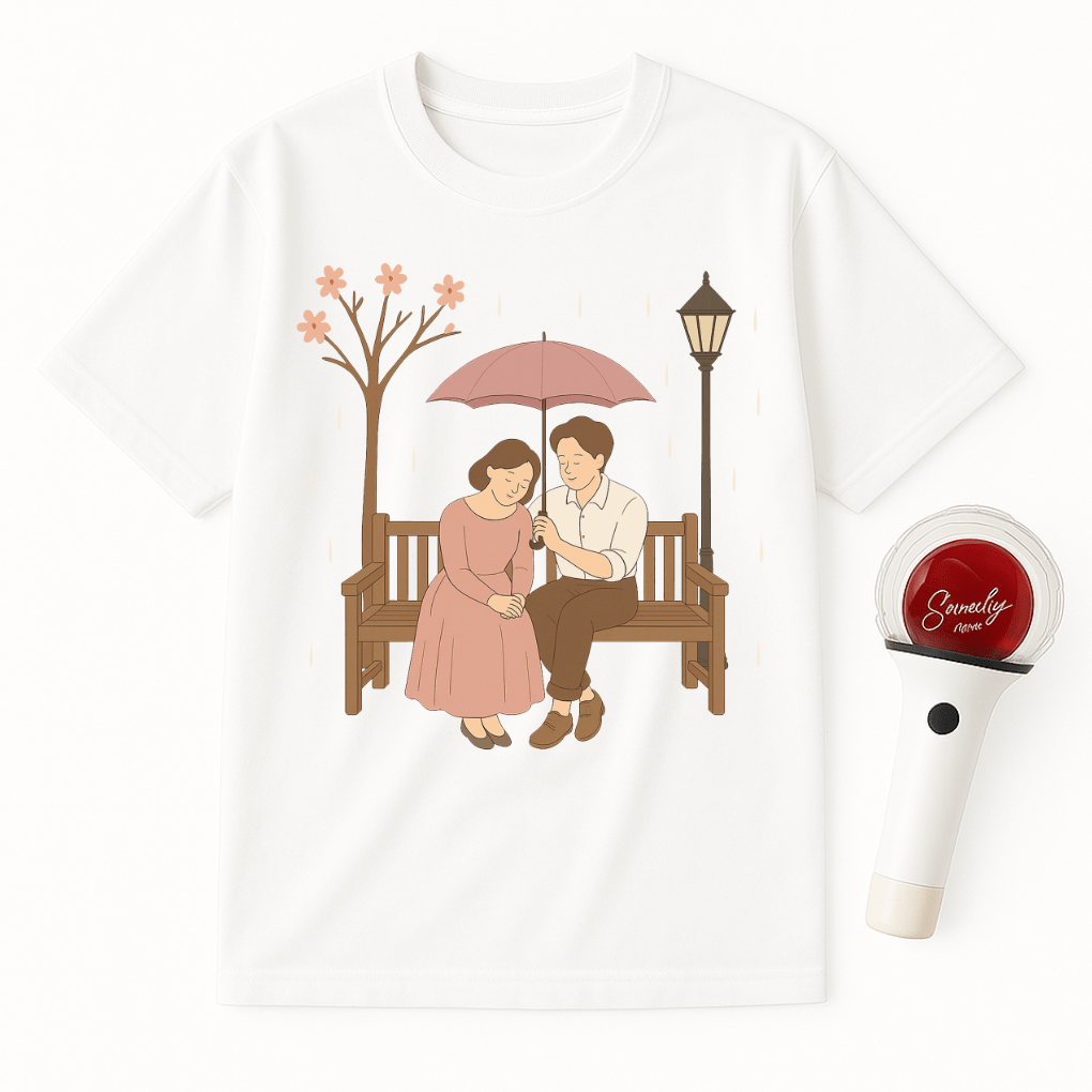 ROMANTIC K-DRAMA RAINY BENCH SCENE UNISEX T-SHIRT