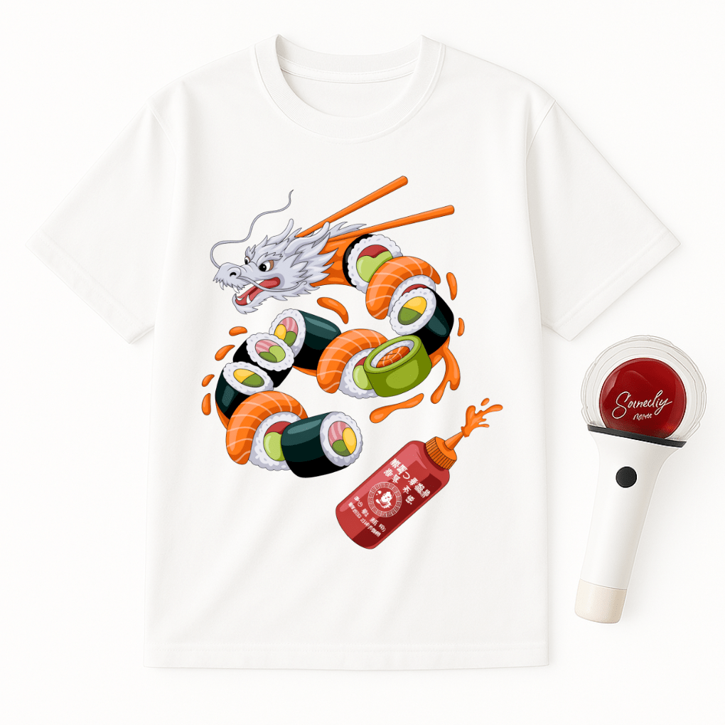 SUSHI DRAGON WITH CHOPSTICKS UNISEX T-SHIRT