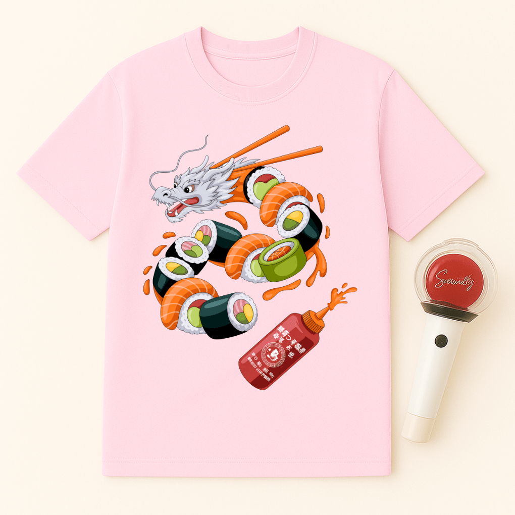 SUSHI DRAGON WITH CHOPSTICKS UNISEX T-SHIRT