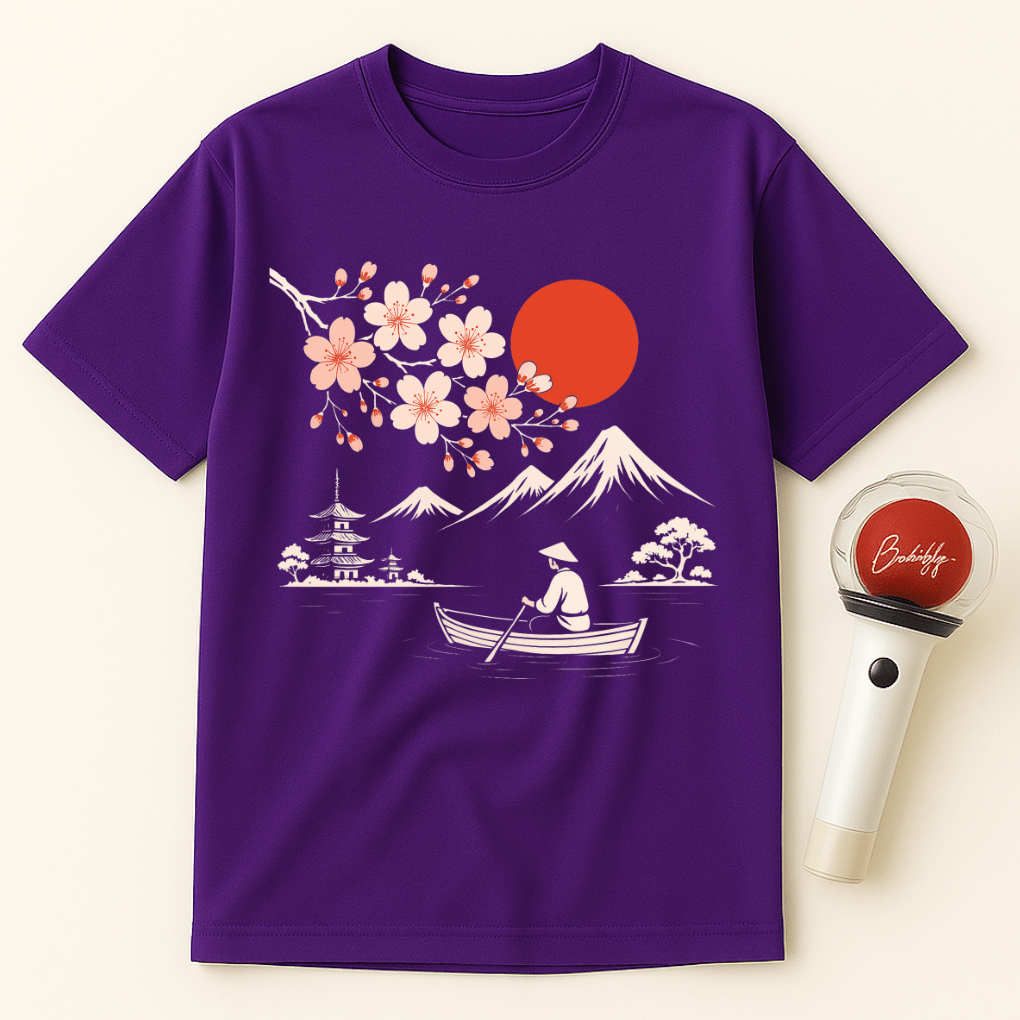 JAPANESE SUNSET SAKURA BOAT UNISEX T-SHIRT