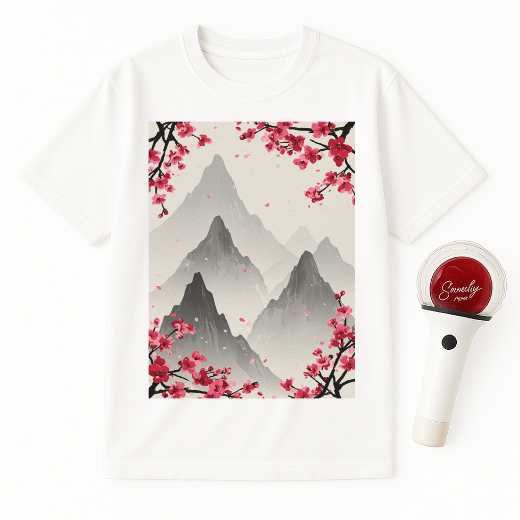 MOUNTAINS RED CHERRY BLOSSOMS UNISEX T-SHIRT