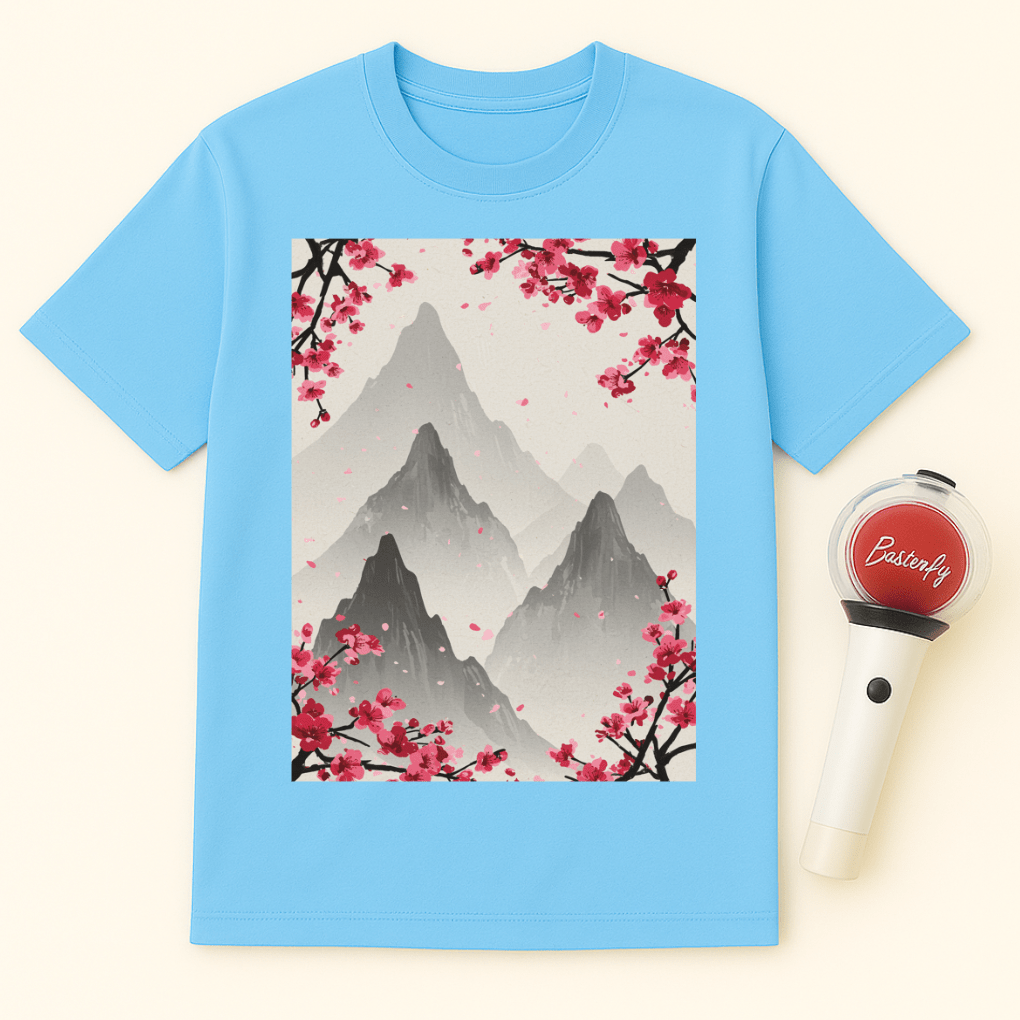 MOUNTAINS RED CHERRY BLOSSOMS UNISEX T-SHIRT
