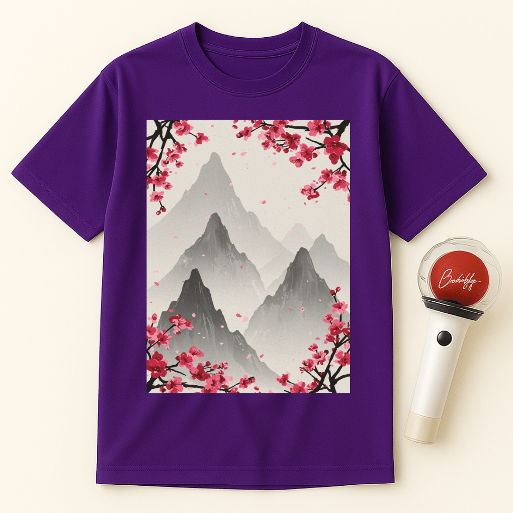 MOUNTAINS RED CHERRY BLOSSOMS UNISEX T-SHIRT