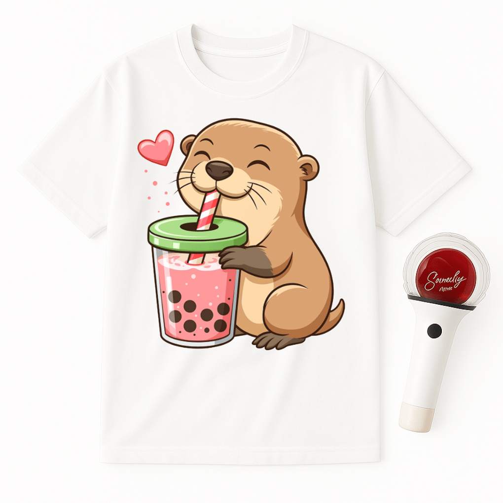 OTTER STRAWBERRY BOBA TEA UNISEX T-SHIRT