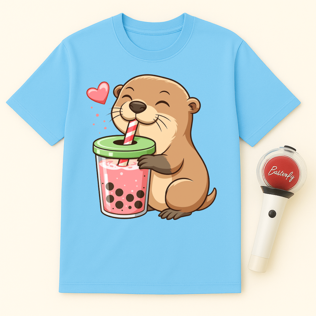 OTTER STRAWBERRY BOBA TEA UNISEX T-SHIRT