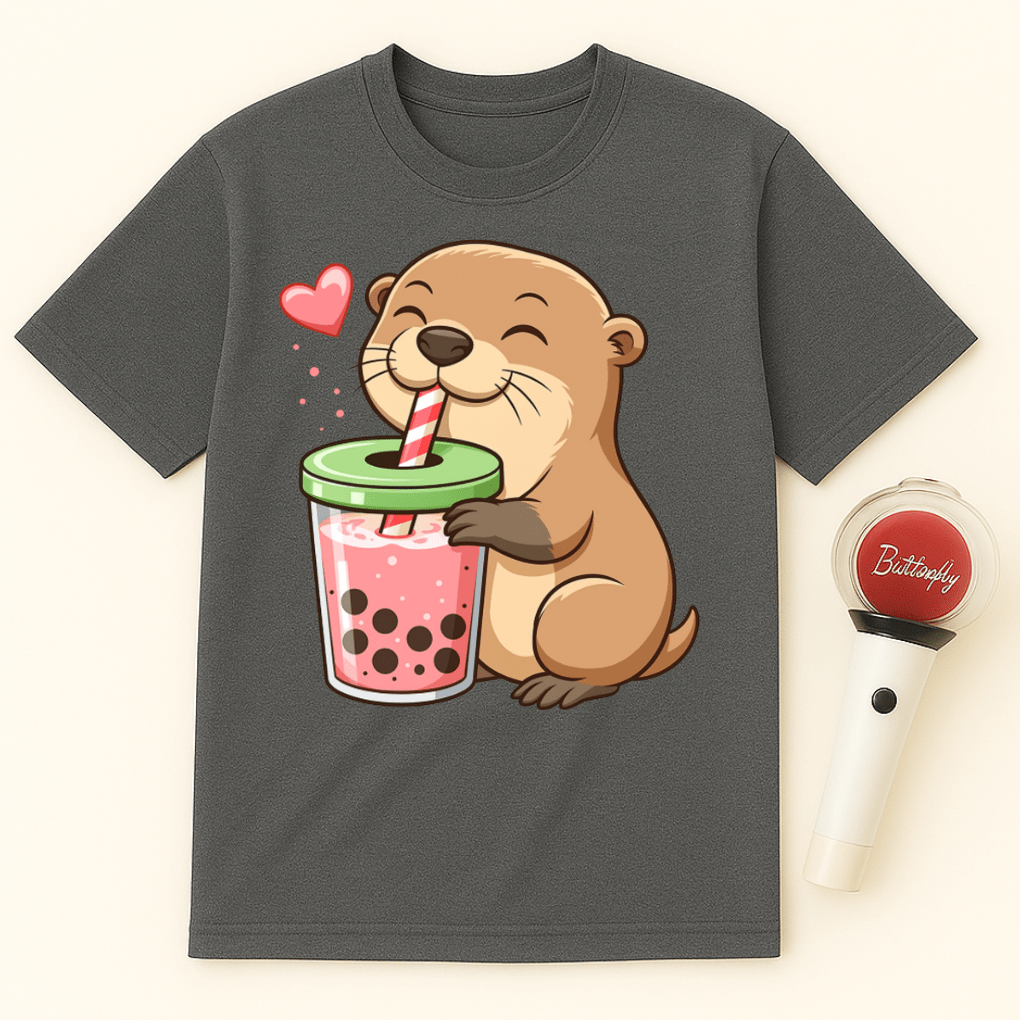 OTTER STRAWBERRY BOBA TEA UNISEX T-SHIRT
