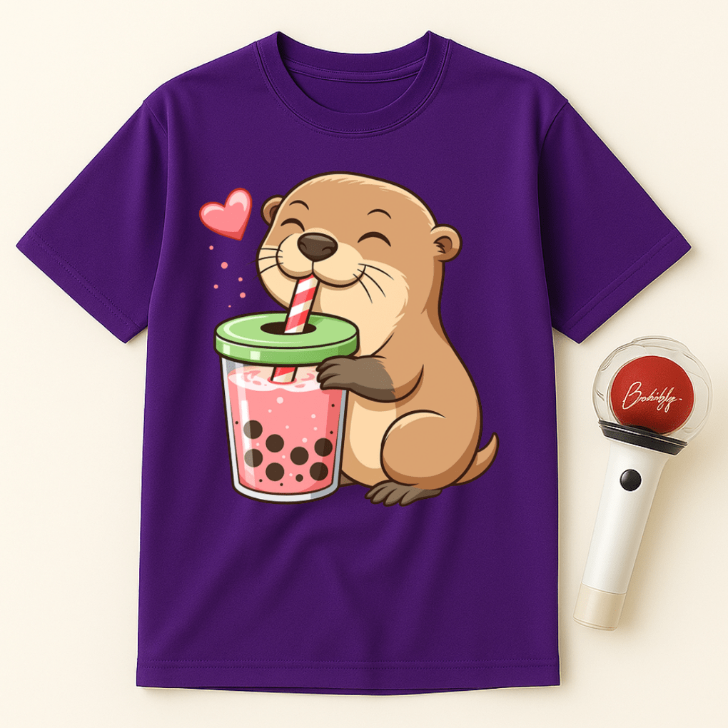 OTTER STRAWBERRY BOBA TEA UNISEX T-SHIRT