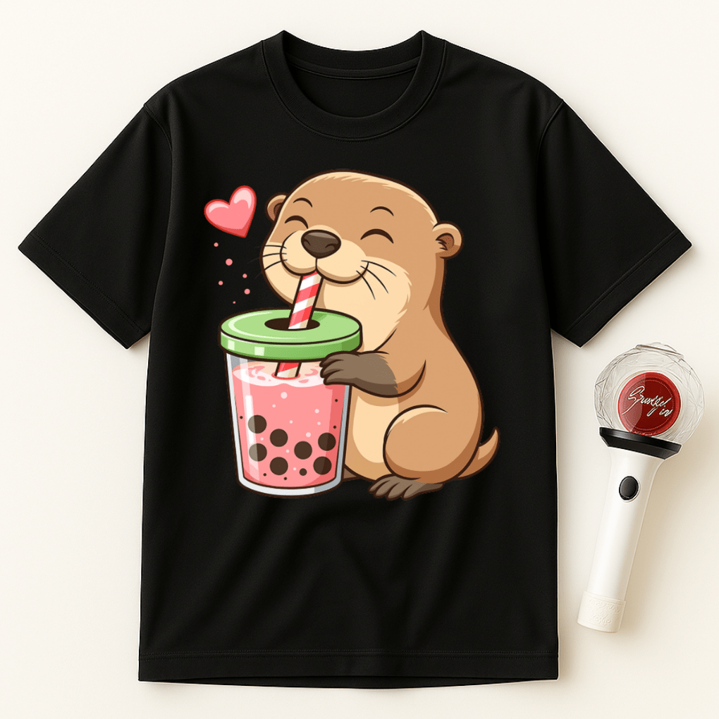 OTTER STRAWBERRY BOBA TEA UNISEX T-SHIRT