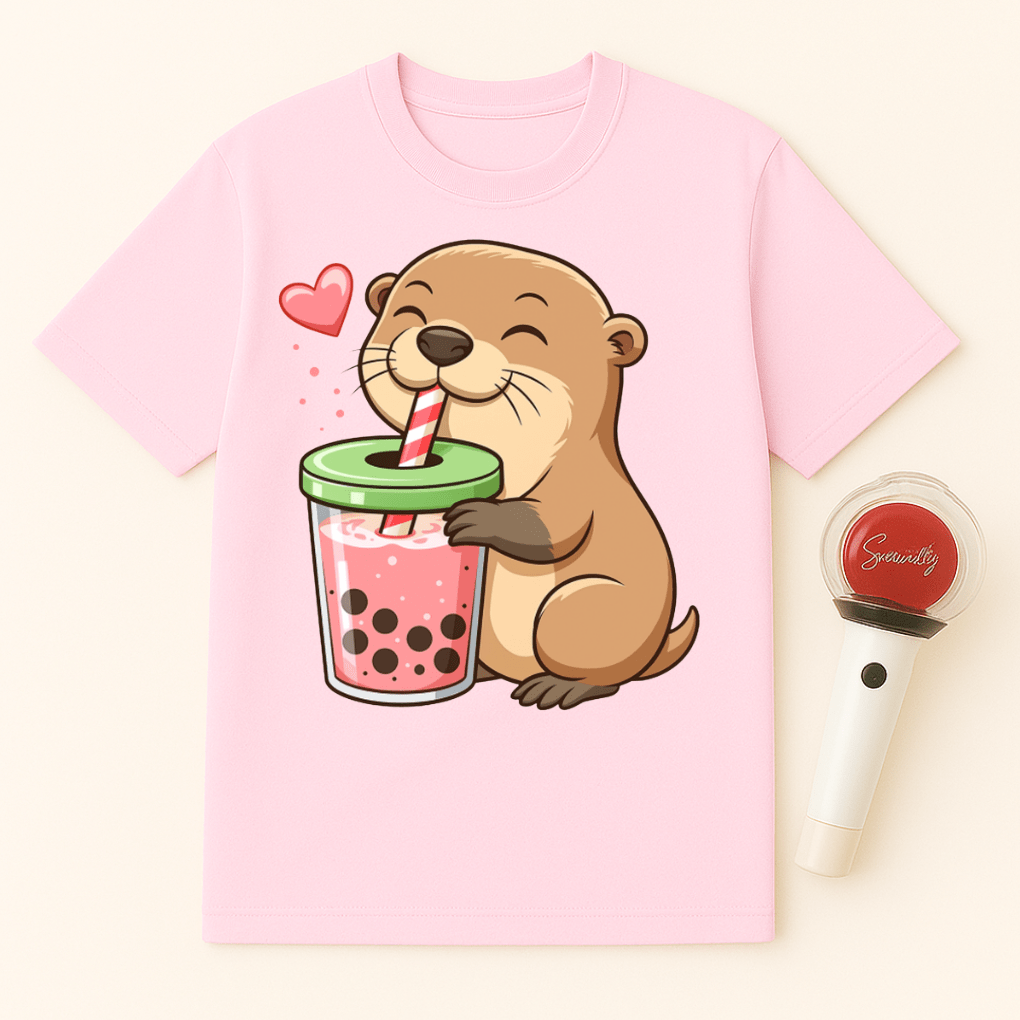 OTTER STRAWBERRY BOBA TEA UNISEX T-SHIRT