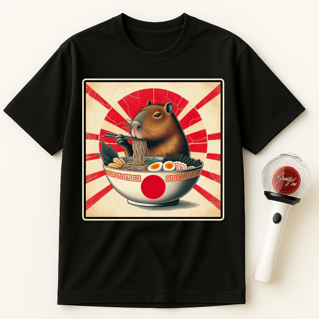 capybara t-shirt, ramen shirt, japanese food tee, cute animal shirt, anime ramen tee, kawaii fashion, funny oversized shirt, foodie shirt, japan inspired, animal lover gift, capybara lover