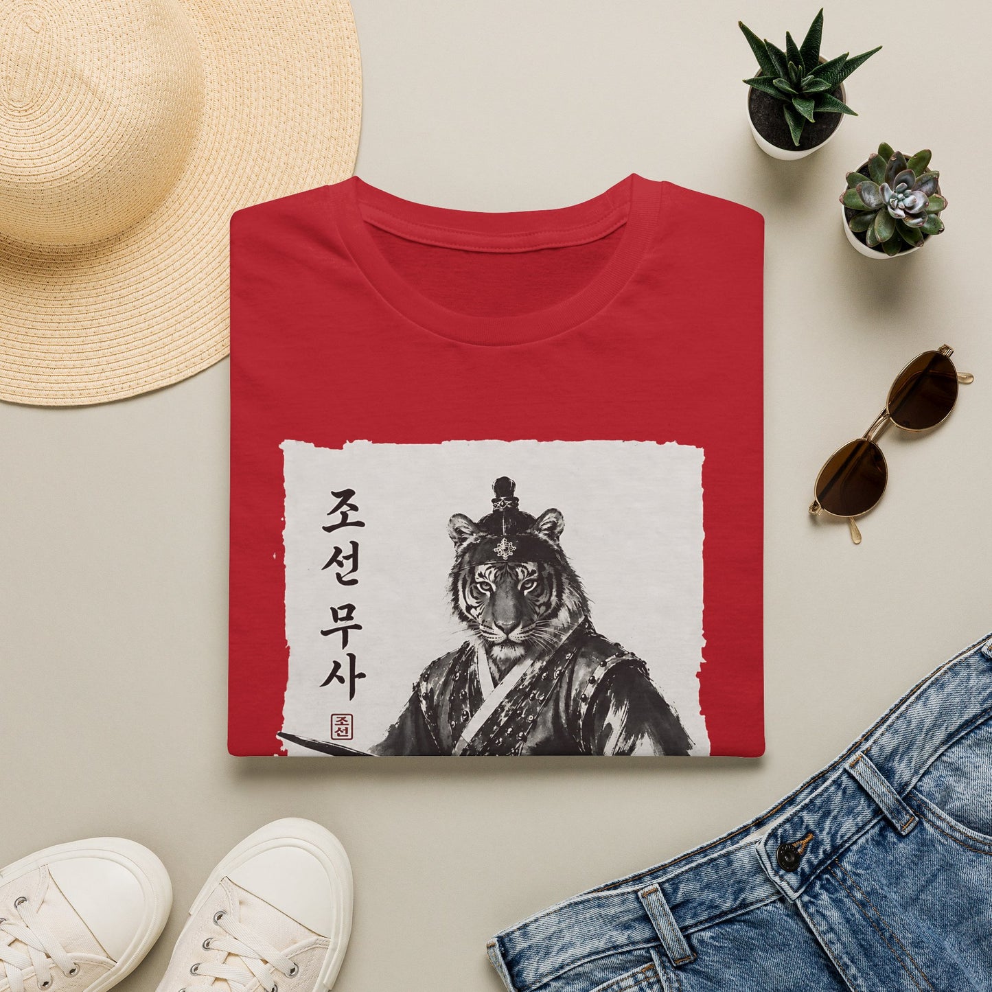 Tiger Warrior T‑Shirt – Korean Brush Art Samurai Design