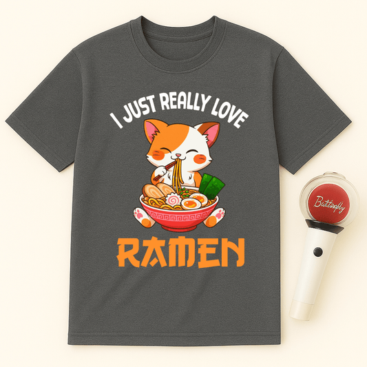 I JUST REALLY LOVE RAMEN ORANGE WHITE CAT UNISEX T-SHIRT
