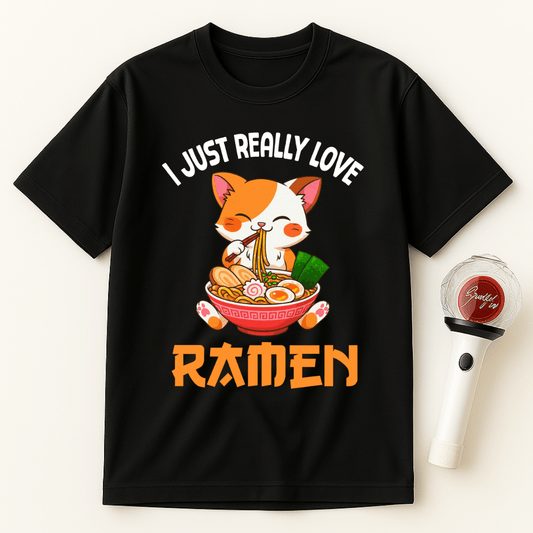I JUST REALLY LOVE RAMEN ORANGE WHITE CAT UNISEX T-SHIRT