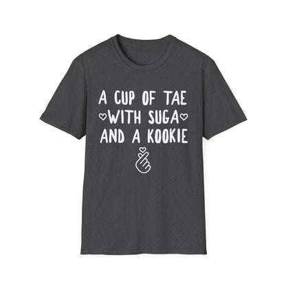A Cup of Tae with Suga and a Kookie T-Shirt — BTS Fan Quote Tee