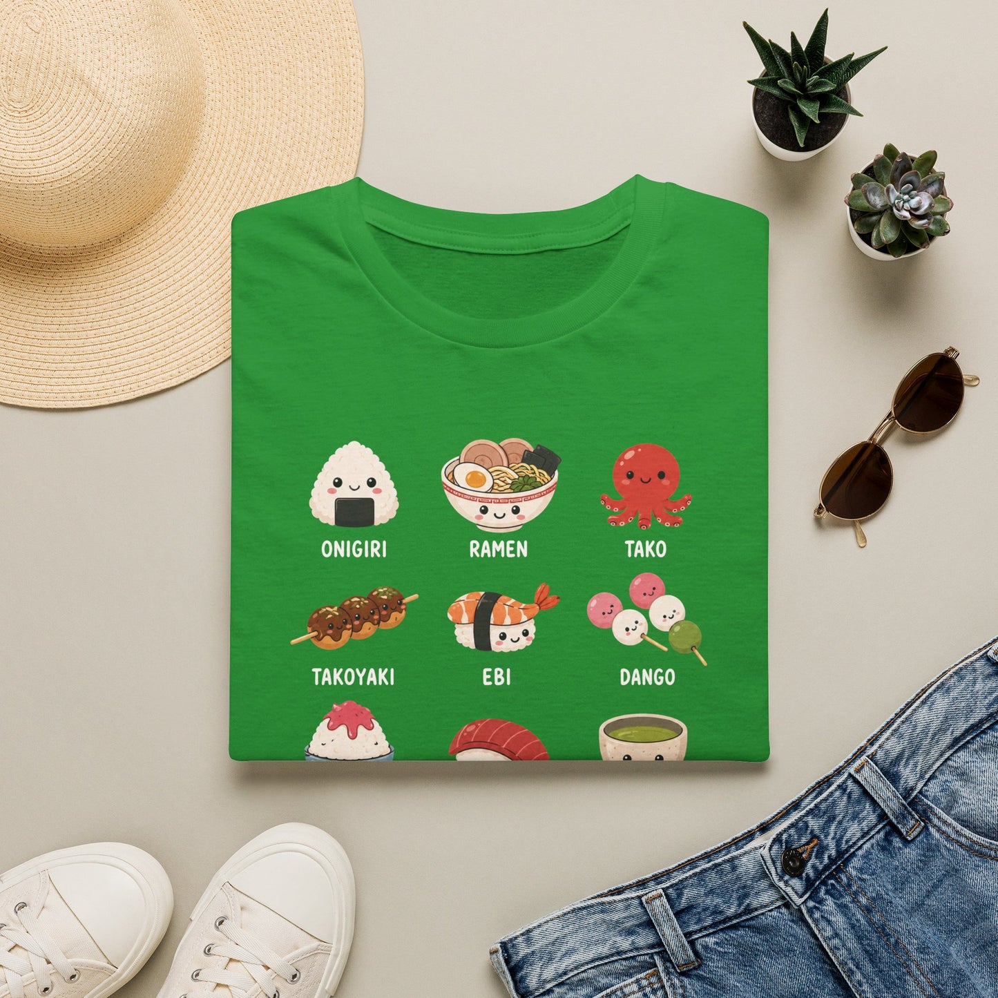 Kawaii Japanese Food Chart T-Shirt — Onigiri, Ramen, Takoyaki & More
