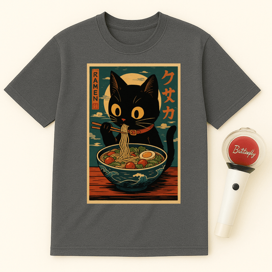 BLACK CAT EATING RAMEN UNISEX T-SHIRT