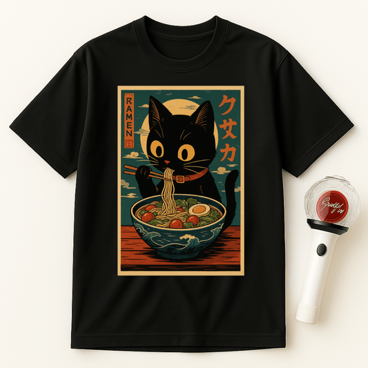 BLACK CAT EATING RAMEN UNISEX T-SHIRT