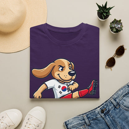 Kids’ Soccer Dog T-Shirt — Cute Cartoon Puppy Kicking Ball (Korean Flag Jersey)